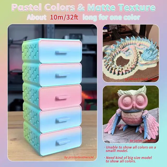 Alt view image 6 of 6 - ZIRO 3D Printer Filament, Matte PLA Filament 1.75mm, Multicolor Soft Colors Rainbow PLA,1KG/2.2lb 3D Printing Material No-Shine, Macaron