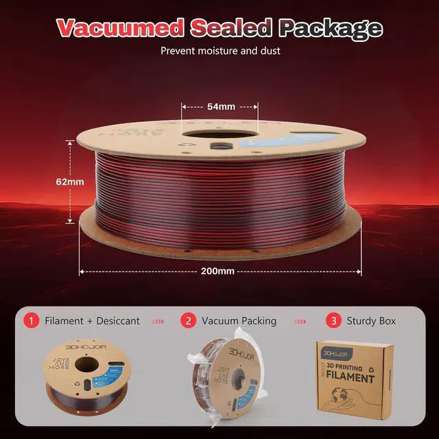 Alt view image 5 of 6 - 3DHoJor Silk PLA Filament 1.75mm Black Red Dual Color PLA 3D Printer Filament 2 in 1 Coextrusion 1KG Spool(2.2lbs) 3D Printing Filament Dimensional Accuracy +/- 0.03mm