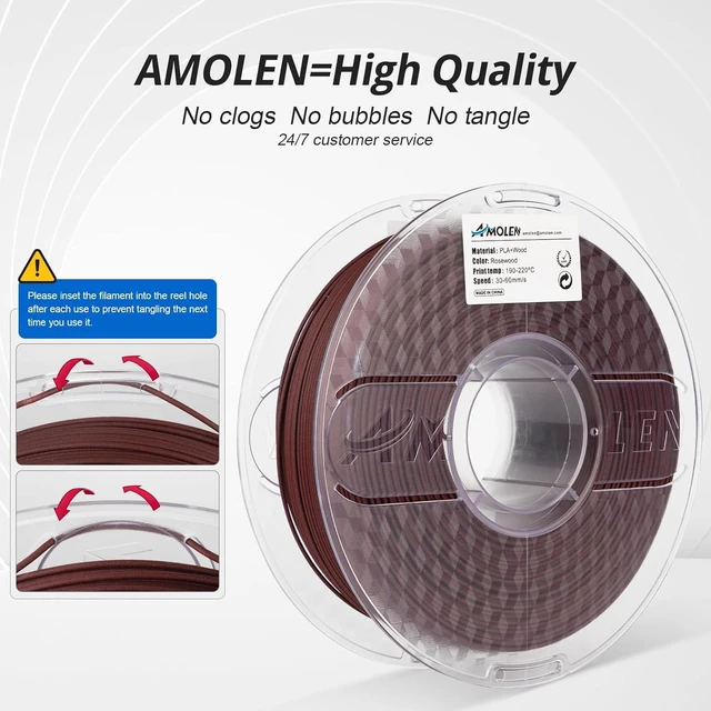 Alt view image 5 of 7 - AMOLEN Wood PLA 3D Printer Filament 1.75mm Dry Rosewood 15% Wood Fiber 1KG
