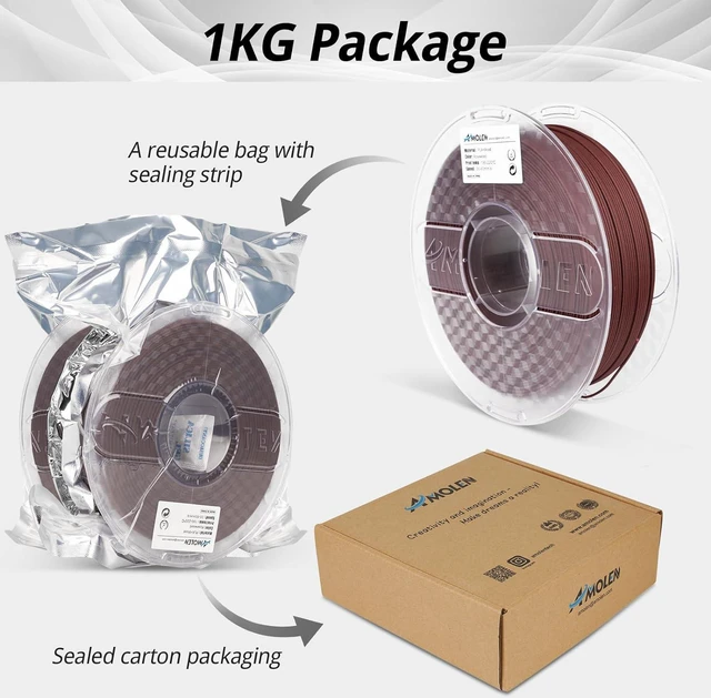 Alt view image 6 of 7 - AMOLEN Wood PLA 3D Printer Filament 1.75mm Dry Rosewood 15% Wood Fiber 1KG