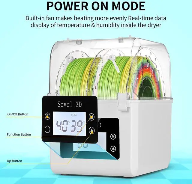 Alt view image 3 of 7 - Sovol Filament Dryer 2024, SH01 Filament Dehydrator 3D Printer Spool Holder with Upgraded Fan, Dry Box for Keeping Filament Dry, Compatible with 1.75mm, 2.85mm Filament & PLA PETG TPU ABS