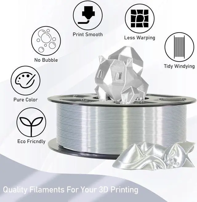 Alt view image 2 of 6 - MIKA3D 1.75mm Silk Metallic Silver Shiny PLA 3D Printing Filament, 1KG 2.2Lbs 3D Printing Material with High Diameter Accuracy, Neatly Wound Silk PLA Widely Support for FDM 3D Printers