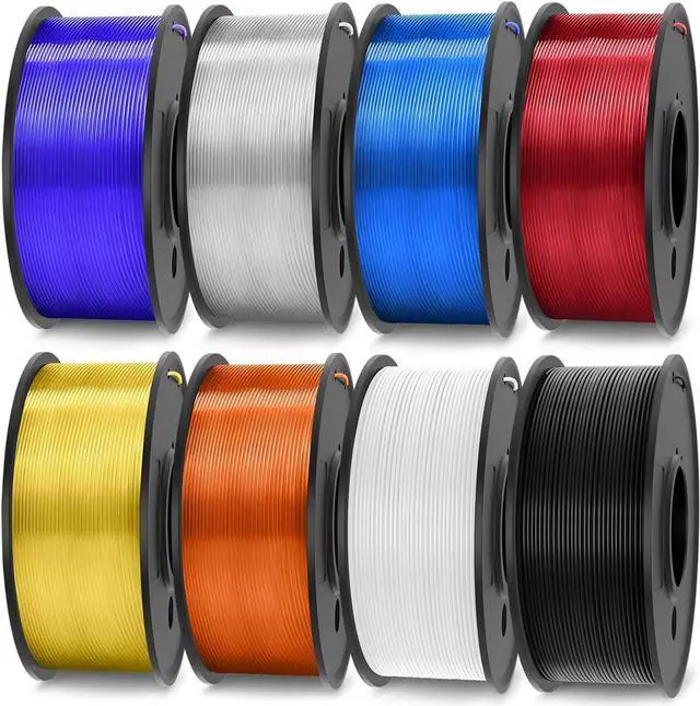 Main image of JAYO PLA+ Filament Bundle 1.75mm, 3D Printer Filament Bundle Multicolor, Individually Vacuum Packed, 250g Spool, 8 Pack, 2KG in Total, Black+White+Transparent+Clear(Blue+Red+Orange+Yellow+Purple)