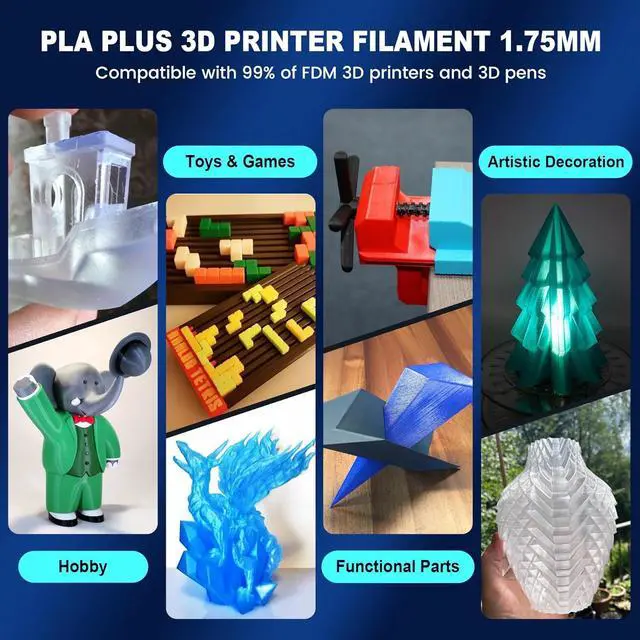Alt view image 4 of 7 - JAYO PLA+ Filament Bundle 1.75mm, 3D Printer Filament Bundle Multicolor, Individually Vacuum Packed, 250g Spool, 8 Pack, 2KG in Total, Black+White+Transparent+Clear(Blue+Red+Orange+Yellow+Purple)