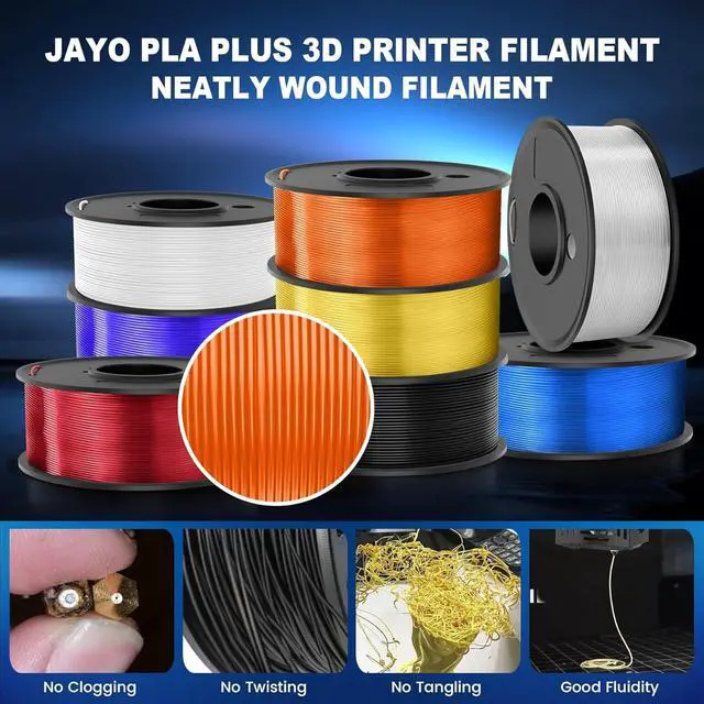 Alt view image 5 of 7 - JAYO PLA+ Filament Bundle 1.75mm, 3D Printer Filament Bundle Multicolor, Individually Vacuum Packed, 250g Spool, 8 Pack, 2KG in Total, Black+White+Transparent+Clear(Blue+Red+Orange+Yellow+Purple)