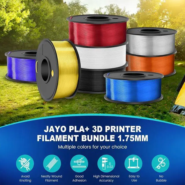 Alt view image 7 of 7 - JAYO PLA+ Filament Bundle 1.75mm, 3D Printer Filament Bundle Multicolor, Individually Vacuum Packed, 250g Spool, 8 Pack, 2KG in Total, Black+White+Transparent+Clear(Blue+Red+Orange+Yellow+Purple)