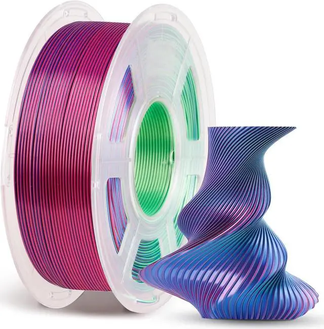 Main image of ANYCUBIC Silk Tri Color Pla Filament, 3-in-1 Chrome Coextrusion Color Change 3D Printer Filament 1.75mm Dimensional Accuracy +/- 0.02mm, Silk Texture, 1KG Spool (2.2 lbs), Blue Green Purple