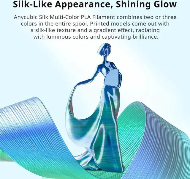 Alt view image 3 of 7 - ANYCUBIC Silk Tri Color Pla Filament, 3-in-1 Chrome Coextrusion Color Change 3D Printer Filament 1.75mm Dimensional Accuracy +/- 0.02mm, Silk Texture, 1KG Spool (2.2 lbs), Blue Green Purple