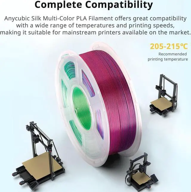 Alt view image 4 of 7 - ANYCUBIC Silk Tri Color Pla Filament, 3-in-1 Chrome Coextrusion Color Change 3D Printer Filament 1.75mm Dimensional Accuracy +/- 0.02mm, Silk Texture, 1KG Spool (2.2 lbs), Blue Green Purple