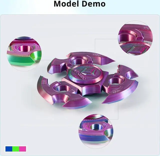 Alt view image 6 of 7 - ANYCUBIC Silk Tri Color Pla Filament, 3-in-1 Chrome Coextrusion Color Change 3D Printer Filament 1.75mm Dimensional Accuracy +/- 0.02mm, Silk Texture, 1KG Spool (2.2 lbs), Blue Green Purple