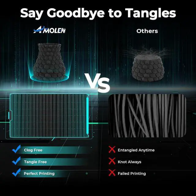 Alt view image 4 of 7 - AMOLEN Carbon Fiber PLA Filament 1.75mm, Lightweight & High-Strength PLA-CF Filament, Dimensional Accuracy ± 0.02mm, 1kg(2.2lbs) Spool for 3D Printers (Black)