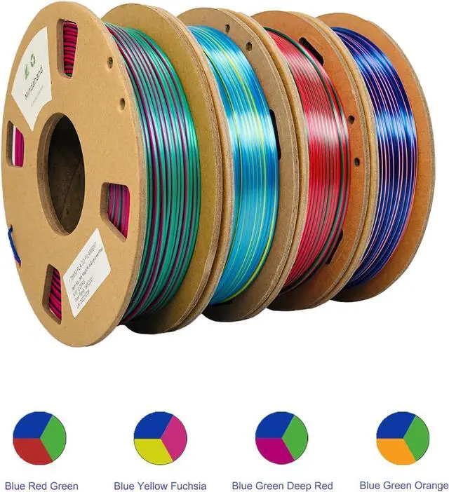 Alt view image 3 of 7 - Tri-Color PLA Filament Set 3D Printer Filament 1.75mm (3-Color Mixed, 4 Rolls × 250g, Total 1kg), Multi-Color Gradient, High Precision, No Clogging, No Bubbles, Compatible with FDM 3D Printers