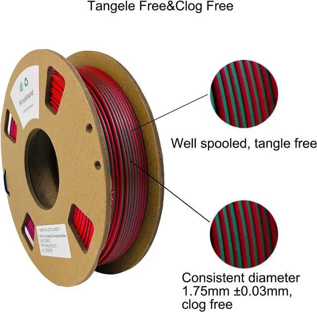 Alt view image 7 of 7 - Tri-Color PLA Filament Set 3D Printer Filament 1.75mm (3-Color Mixed, 4 Rolls × 250g, Total 1kg), Multi-Color Gradient, High Precision, No Clogging, No Bubbles, Compatible with FDM 3D Printers
