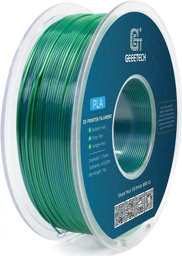 Alt view image 6 of 6 - Geeetech 3D Printer Silk PLA Dual Color Filament, Metal-Like Shiny Silk Filament 1.75mm 1kg (2.2lbs) Spool, Dimensional Accuracy +/- 0.02 mm, Silk Blue Green