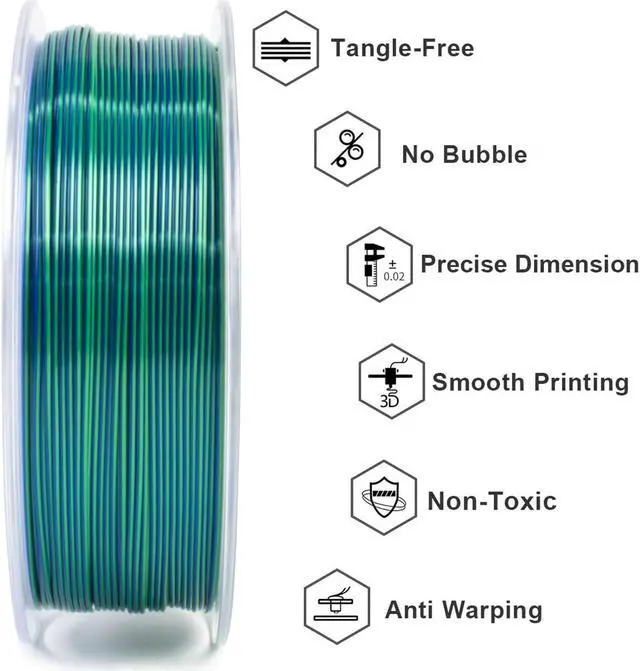 Alt view image 2 of 6 - Geeetech 3D Printer Silk PLA Dual Color Filament, Metal-Like Shiny Silk Filament 1.75mm 1kg (2.2lbs) Spool, Dimensional Accuracy +/- 0.02 mm, Silk Blue Green