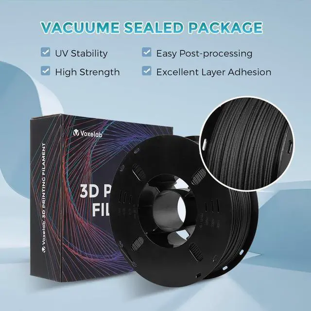 Alt view image 3 of 7 - VOXELAB Carbon Fiber PETG 3D Printer Filament, PETG Carbon Fiber Black Filament 1.75mm 1KG (2.2 LBS) 1 Spool, 3D Printing Material, Dimensional Accuracy +/- 0.02 mm, PETG CF Black
