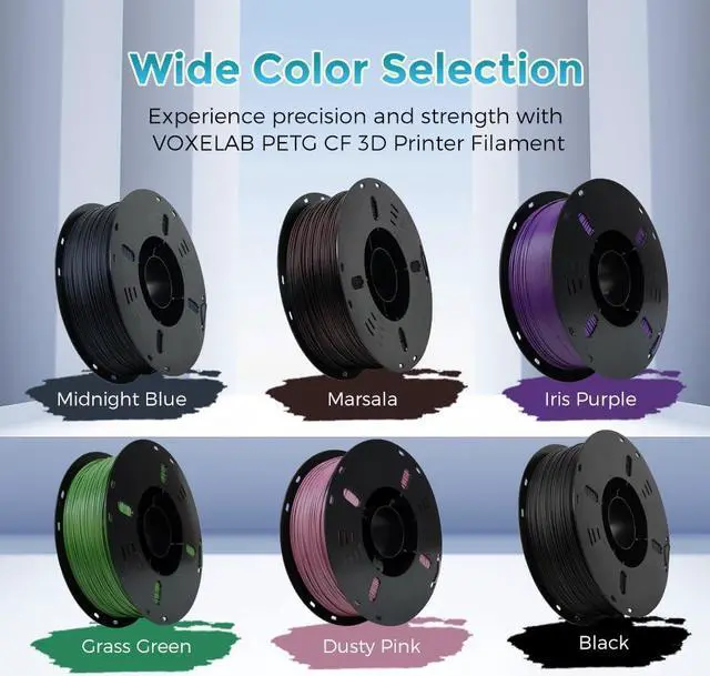 Alt view image 4 of 7 - VOXELAB Carbon Fiber PETG 3D Printer Filament, PETG Carbon Fiber Black Filament 1.75mm 1KG (2.2 LBS) 1 Spool, 3D Printing Material, Dimensional Accuracy +/- 0.02 mm, PETG CF Black