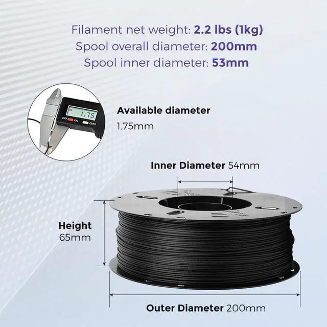 Alt view image 5 of 7 - VOXELAB Carbon Fiber PETG 3D Printer Filament, PETG Carbon Fiber Black Filament 1.75mm 1KG (2.2 LBS) 1 Spool, 3D Printing Material, Dimensional Accuracy +/- 0.02 mm, PETG CF Black