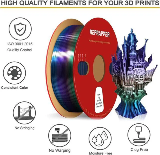 Alt view image 5 of 7 - RepRapper Universe Rainbow PLA Filament, Shiny Multicolor Silk PLA 1.75 mm Filament (+-0.03 mm), Sparkle Fast Change Multi-color1 kg 3D Printer Filament for 3D Printer