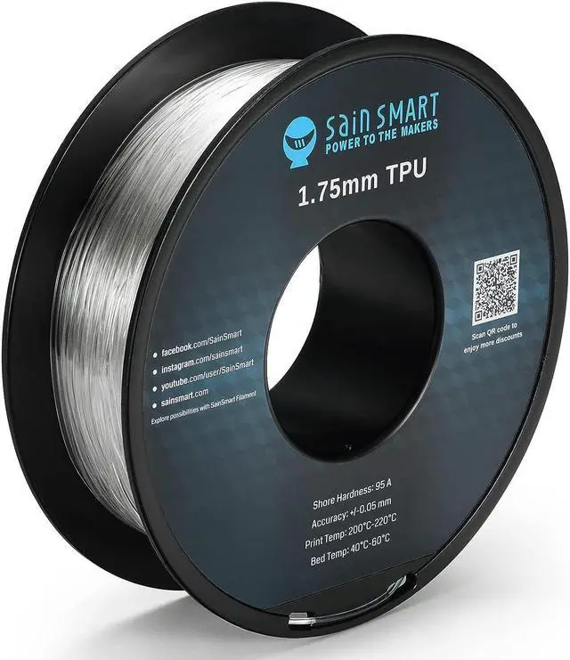 Main image of SainSmart - 101-90-165 Clear Flexible TPU 3D Printing Filament, 1.75 mm, 0.8 kg, Dimensional Accuracy +/- 0.05 mm