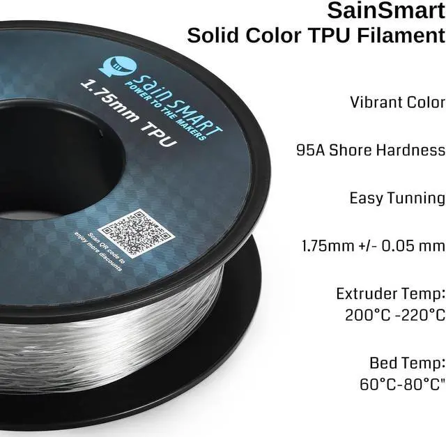 Alt view image 2 of 7 - SainSmart - 101-90-165 Clear Flexible TPU 3D Printing Filament, 1.75 mm, 0.8 kg, Dimensional Accuracy +/- 0.05 mm