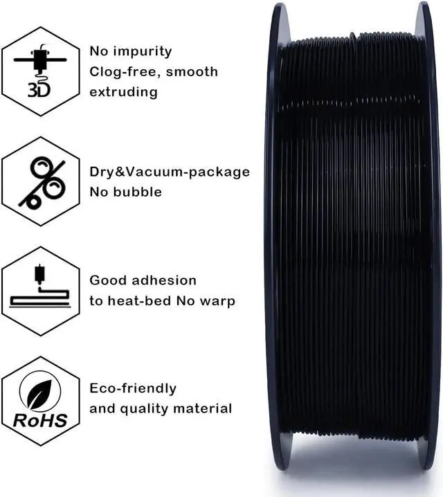 Alt view image 2 of 5 - ZIRO 3D Printer Filament, PLA Filament 1.75mm, Black pla 1KG(2.2lbs), Dimensional Accuracy +/- 0.03mm, Fits Most FDM Printer AMS System,3D Printing Filament Spool Black (Plastic Reel)