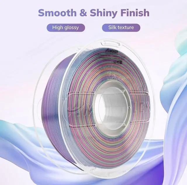 Alt view image 2 of 7 - AMOLEN Silk PLA 3D Printer Filament, Shiny Multicolor Kingfisher Rainbow PLA Filament 1.75mm, Gradient Color Change PLA 3D Printing Filament for Most FDM 3D Printer, Blue Purple Yellow, 1kg (2.2lbs)
