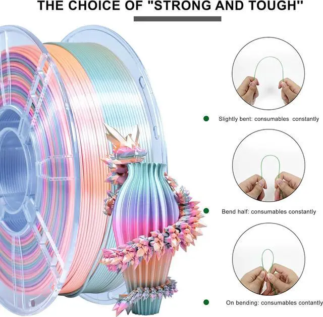 Alt view image 2 of 7 - iBOSS Candy Rainbow PLA Plus 1.75mm for 3D Printer +/- 0.02mm, 1kg (2.2LBS)/Spool, PLA+ Filament 1.75mm Rainbow 3D Printer Multicolor Filament, Strong Toughness Color Change Filament