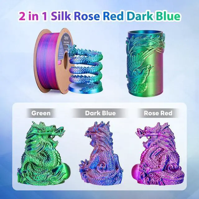 Alt view image 4 of 7 - Silk PLA 3D Printer Filament Triple Color Silk PLA Filament 1.75mm 3D Printing Filament Fit Most FDM Printers, 1KG Spool(2.2lbs), 3 in 1 Color Rose Red Dark Blue Green