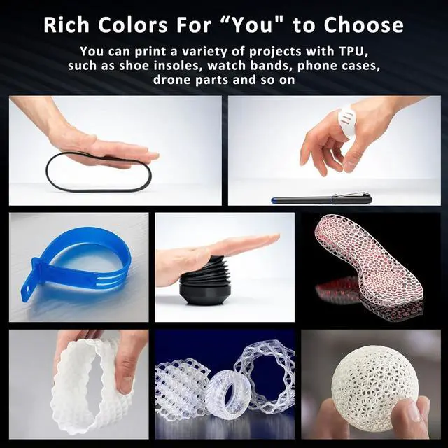 Alt view image 6 of 7 - TPU 95A Filament 1.75mm, Soft 95A Flexible 3D Printer Filament, 1KG Spool (2.2 lbs), Dimensional Accuracy +/- 0.02 mm, Vacuum Sealed, Excellent Layer Adhesion, Fits Most FDM Printers (TPU White)