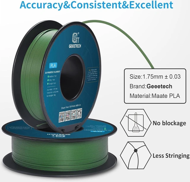 Alt view image 3 of 7 - Geeetech Matte PLA Filament 1.75mm Olive Green 1kg Spool for Bambu AMS