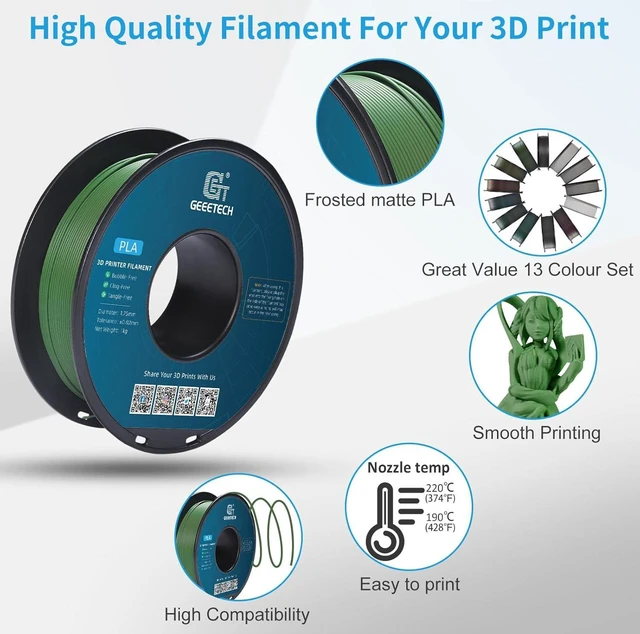 Alt view image 4 of 7 - Geeetech Matte PLA Filament 1.75mm Olive Green 1kg Spool for Bambu AMS