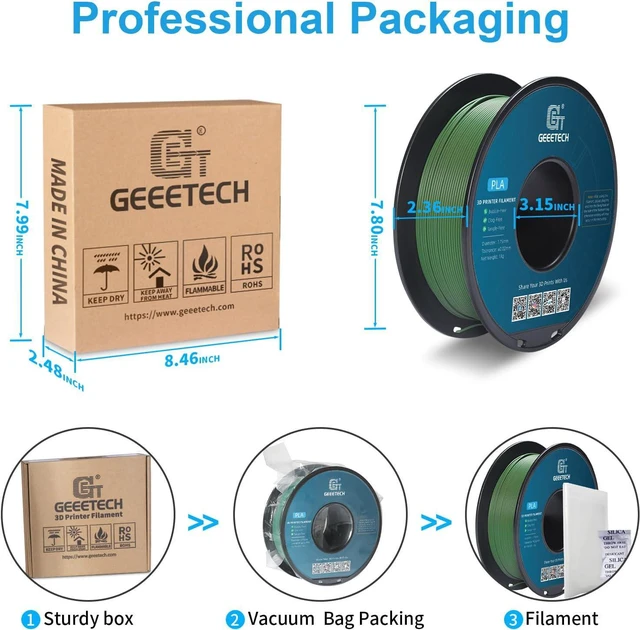 Alt view image 7 of 7 - Geeetech Matte PLA Filament 1.75mm Olive Green 1kg Spool for Bambu AMS