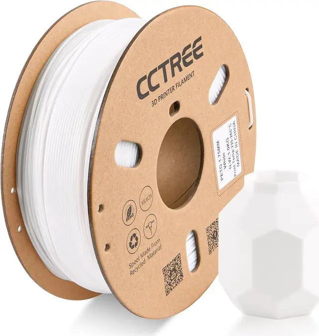 Main image of CCTREE 3D Printer PETG Filament 1.75mm, 1KG Cardboard Spool (2.2 lbs), White