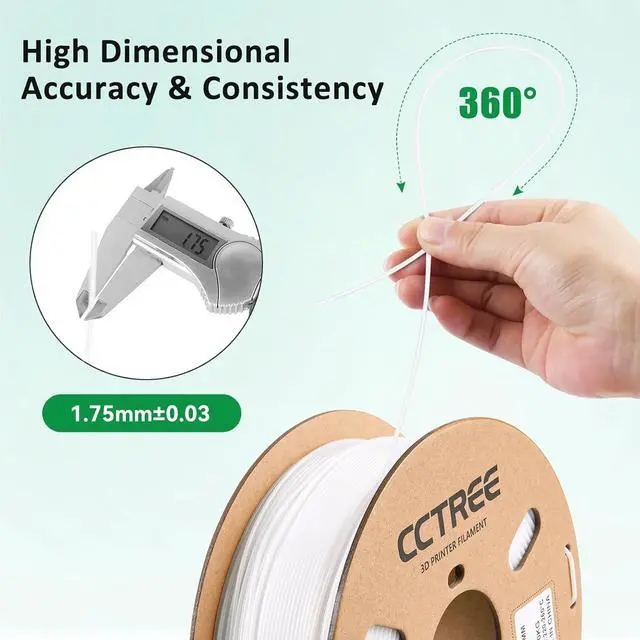 Alt view image 5 of 7 - CCTREE 3D Printer PETG Filament 1.75mm, 1KG Cardboard Spool (2.2 lbs), White