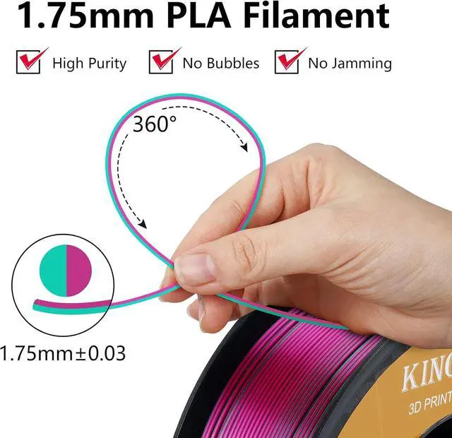 Alt view image 3 of 7 - Kingroon Dual Color 1.75 mm Silk PLA Filament Green Red, Fit Most FDM 3D Printers, Dimensional Accuracy +/- 0.03 mm, 1kg Spool(2.2lbs), 3D Printer Silk PLA Shiny Filament