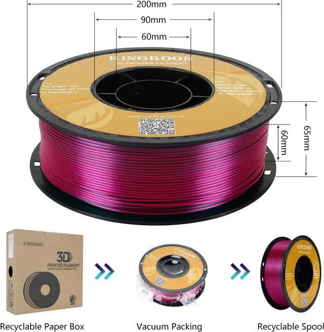 Alt view image 5 of 7 - Kingroon Dual Color 1.75 mm Silk PLA Filament Green Red, Fit Most FDM 3D Printers, Dimensional Accuracy +/- 0.03 mm, 1kg Spool(2.2lbs), 3D Printer Silk PLA Shiny Filament