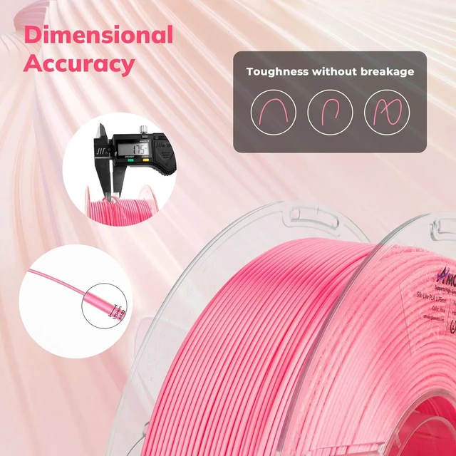 Alt view image 3 of 7 - AMOLEN Silk PLA 3D Printer Filament, Shiny Silk Pink PLA Filament 1.75mm, High Speed 3D Printing PLA Filament for Most 3D Printer, 1kg Spool(2.2lbs)