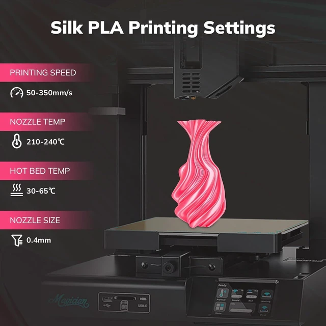 Alt view image 5 of 7 - AMOLEN Silk PLA 3D Printer Filament, Shiny Silk Pink PLA Filament 1.75mm, High Speed 3D Printing PLA Filament for Most 3D Printer, 1kg Spool(2.2lbs)