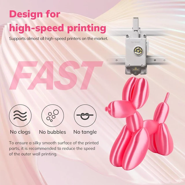 Alt view image 4 of 7 - AMOLEN Silk PLA 3D Printer Filament, Shiny Silk Pink PLA Filament 1.75mm, High Speed 3D Printing PLA Filament for Most 3D Printer, 1kg Spool(2.2lbs)