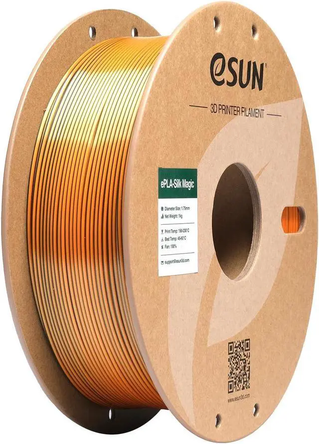 Main image of eSUN Silk Magic PLA Filament 1.75mm, Shiny Silk Dual Color Co Extrusion 3D Printer Filament, 1KG (2.2 LBS) Spool 3D Printing Color Change Filament for 3D Printers, Black Gold