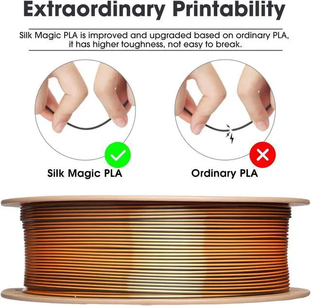 Alt view image 3 of 7 - eSUN Silk Magic PLA Filament 1.75mm, Shiny Silk Dual Color Co Extrusion 3D Printer Filament, 1KG (2.2 LBS) Spool 3D Printing Color Change Filament for 3D Printers, Black Gold