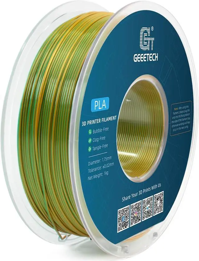 Alt view image 6 of 6 - Geeetech 3D Printer Silk PLA Dual Color Filament, Metal-Like Shiny Silk Filament 1.75mm 1kg (2.2lbs) Spool, Dimensional Accuracy +/- 0.02 mm, Silk Yellow Green