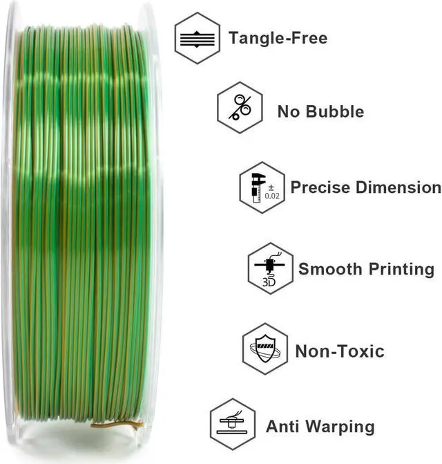Alt view image 2 of 6 - Geeetech 3D Printer Silk PLA Dual Color Filament, Metal-Like Shiny Silk Filament 1.75mm 1kg (2.2lbs) Spool, Dimensional Accuracy +/- 0.02 mm, Silk Yellow Green