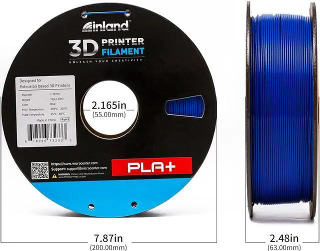 Alt view image 4 of 7 - INLAND Micro Center PLA+ 3D Printing Filament 1.75mm - PLA Pro Dimensional Accuracy +/- 0.03 mm - 1kg Cardboard Spool (2.2 lbs) (1 Pack Blue, 1.75mm)