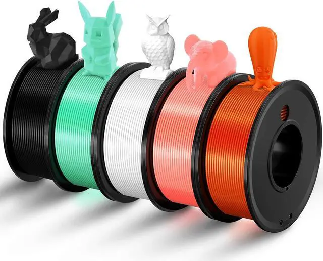 Main image of 3D Printer Filament PLA 1.75mm 3-D Printing Material 5 Color Bundle Print Filimate 1.75 mm White Black Green Orange Pink Filiment1.75 Accuracy ±0.02mm Fillament Spool Vacuum Pack 250G X 5 Roll