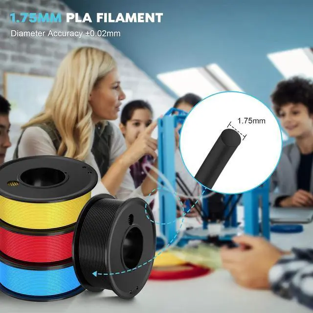 Alt view image 3 of 6 - 3D Printer Filament PLA 1.75mm 3-D Printing Materials 5 Colors Bundle Print Filimate 1.75 mm White Black Red Blue Yellow Filiment1.75 Accuracy ±0.02mm Fillament Spool Vacuum Pack 250G X 5 Roll