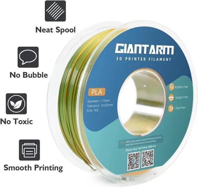 Alt view image 3 of 5 - GIANTARM Dual Color PLA Filament, Silk PLA Filament 1.75mm +/-0.02mm,1KG Spool(2.2lbs) Vacuum Packaging, 3D Printing Filaments Fit Most FDM Printer