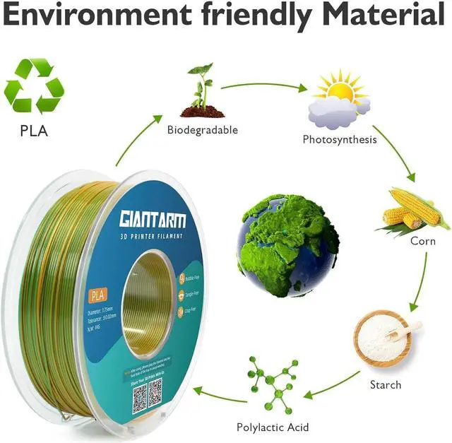 Alt view image 5 of 5 - GIANTARM Dual Color PLA Filament, Silk PLA Filament 1.75mm +/-0.02mm,1KG Spool(2.2lbs) Vacuum Packaging, 3D Printing Filaments Fit Most FDM Printer