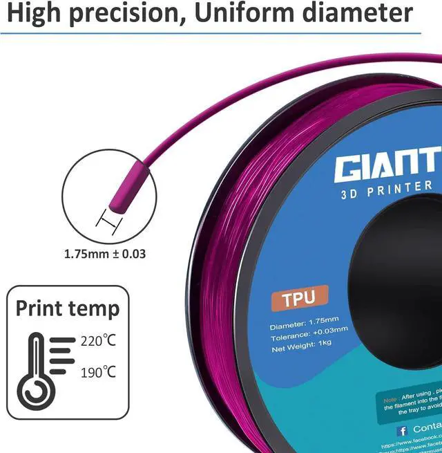 Alt view image 3 of 6 - GIANTARM TPU Filament 1.75mm Flexible Soft 3D Printer Consumables Pink,95A 1kg Spool (2.2 lbs.), Dimensional Accuracy +/- 0.05 mm
